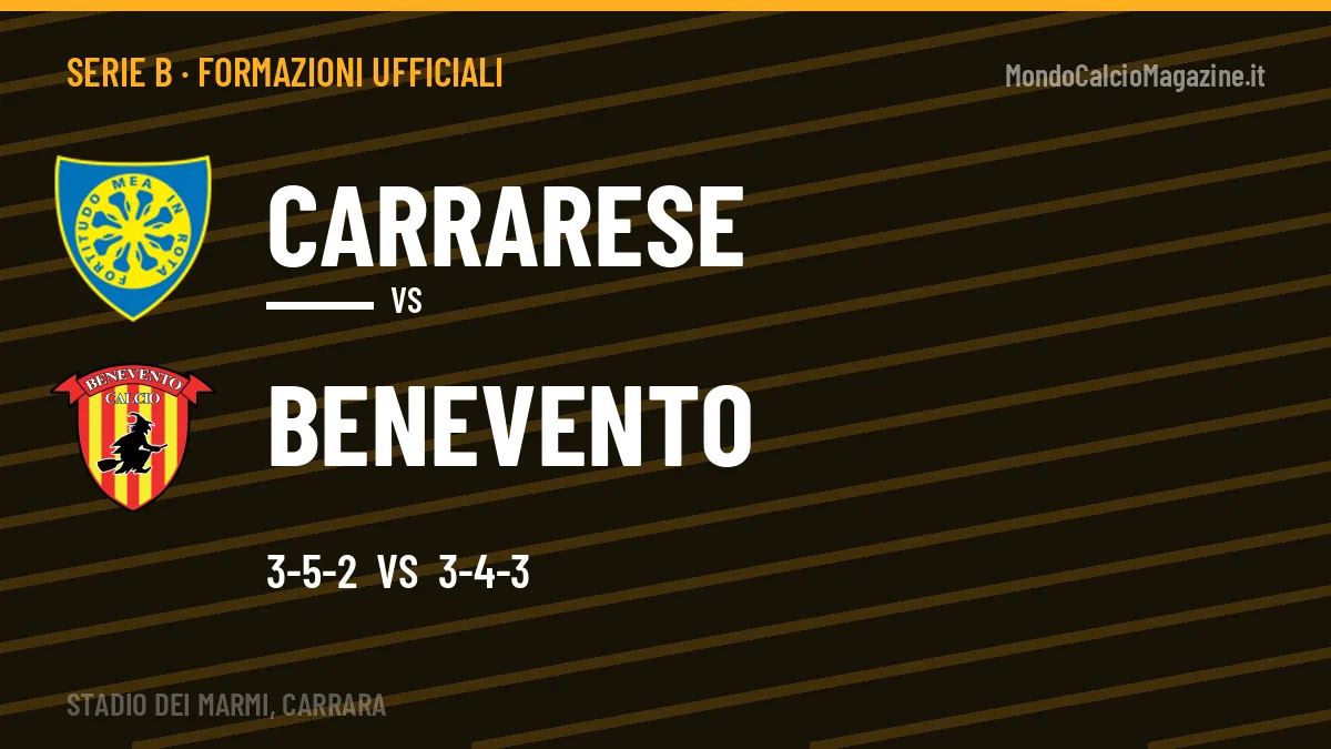 Le formazioni ufficiali di Carrarese-Benevento: Flores risponde col 3-4-3