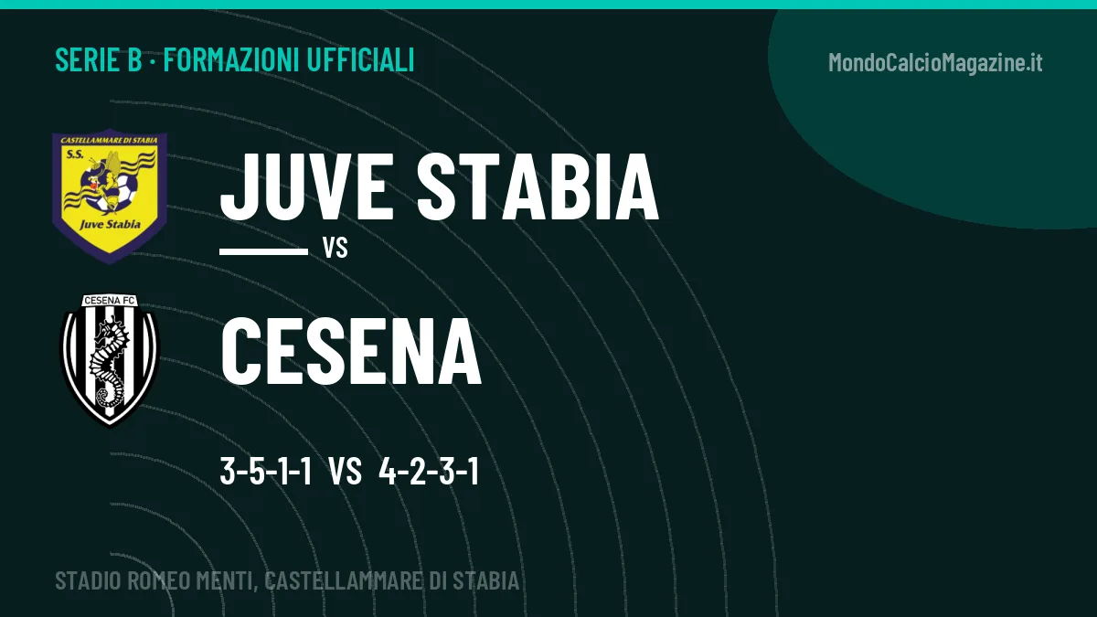 Formazioni ufficiali: Juve Stabia col 3-5-1-1, Cesena col 4-2-3-1