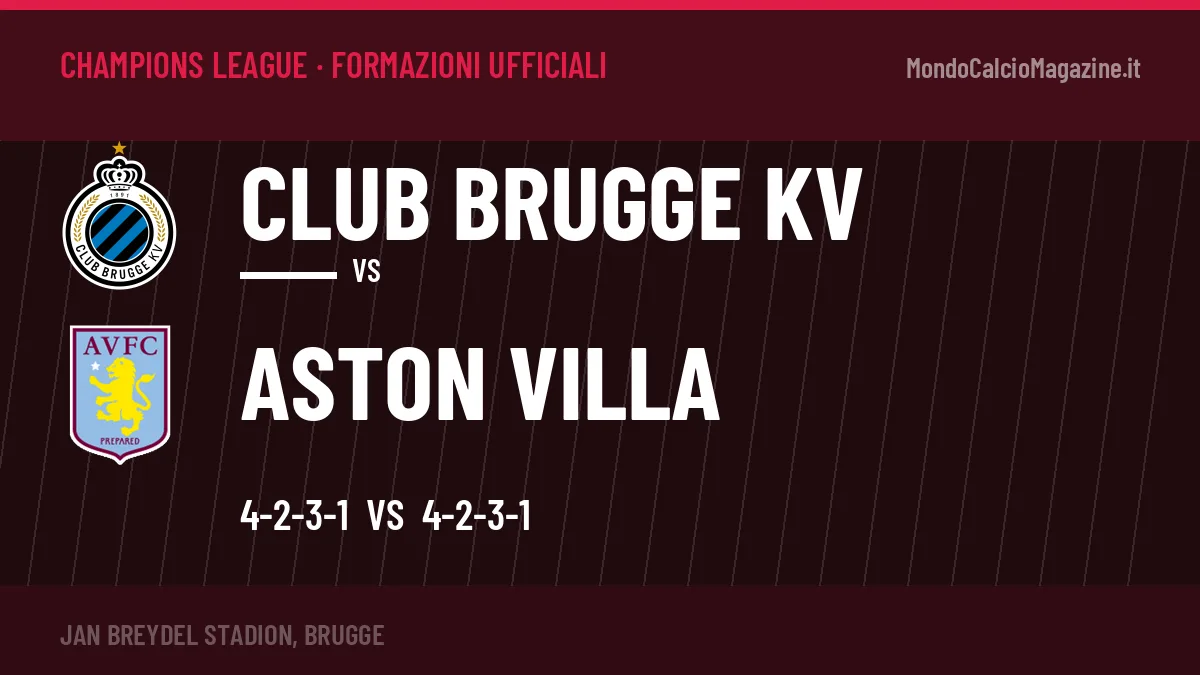Formazioni ufficiali Club Brugge KV-Aston Villa: Jackson titolare nel Aston Villa