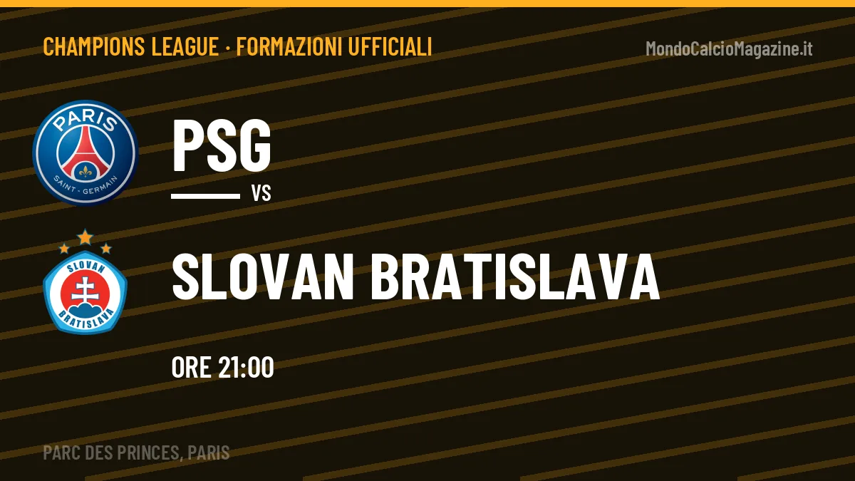 Formazioni ufficiali PSG-Slovan Bratislava: gli undici scelti dai due allenatori