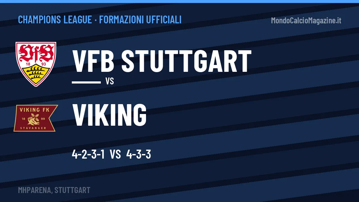 Le formazioni ufficiali di VfB Stuttgart-Viking: 4-2-3-1 contro 4-3-3