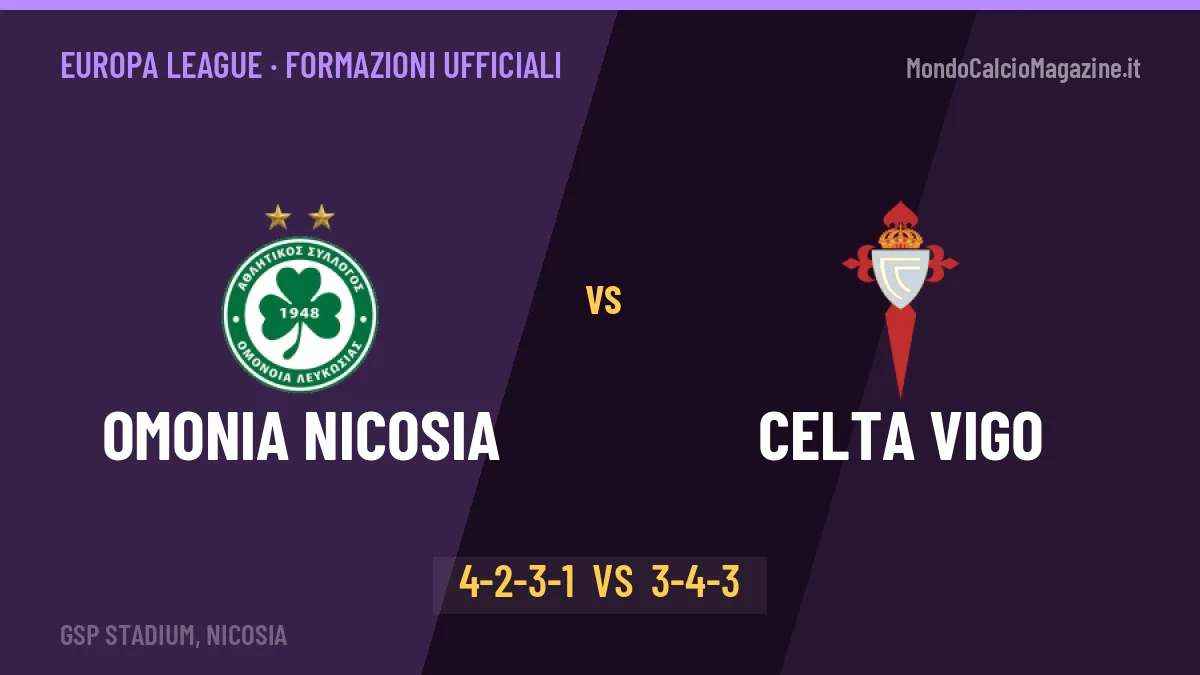 Omonia Nicosia-Celta Vigo formazioni ufficiali: dal 1' c'è Diony