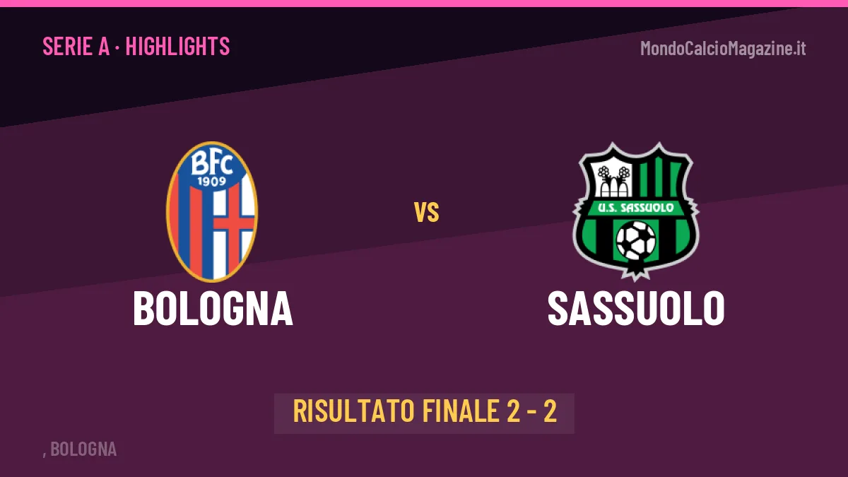 Bologna-Sassuolo 2-2: video gol, azioni salienti e statistiche