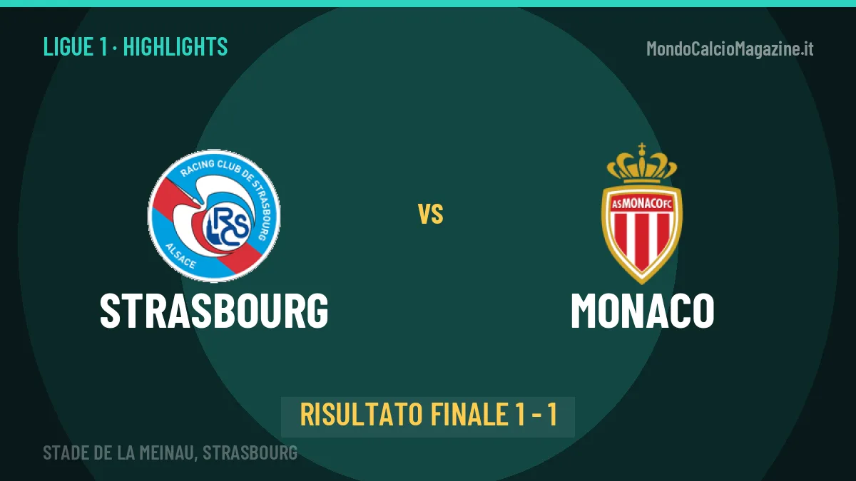 Strasbourg-Monaco 1-1: highlights, video, azioni e gol del match