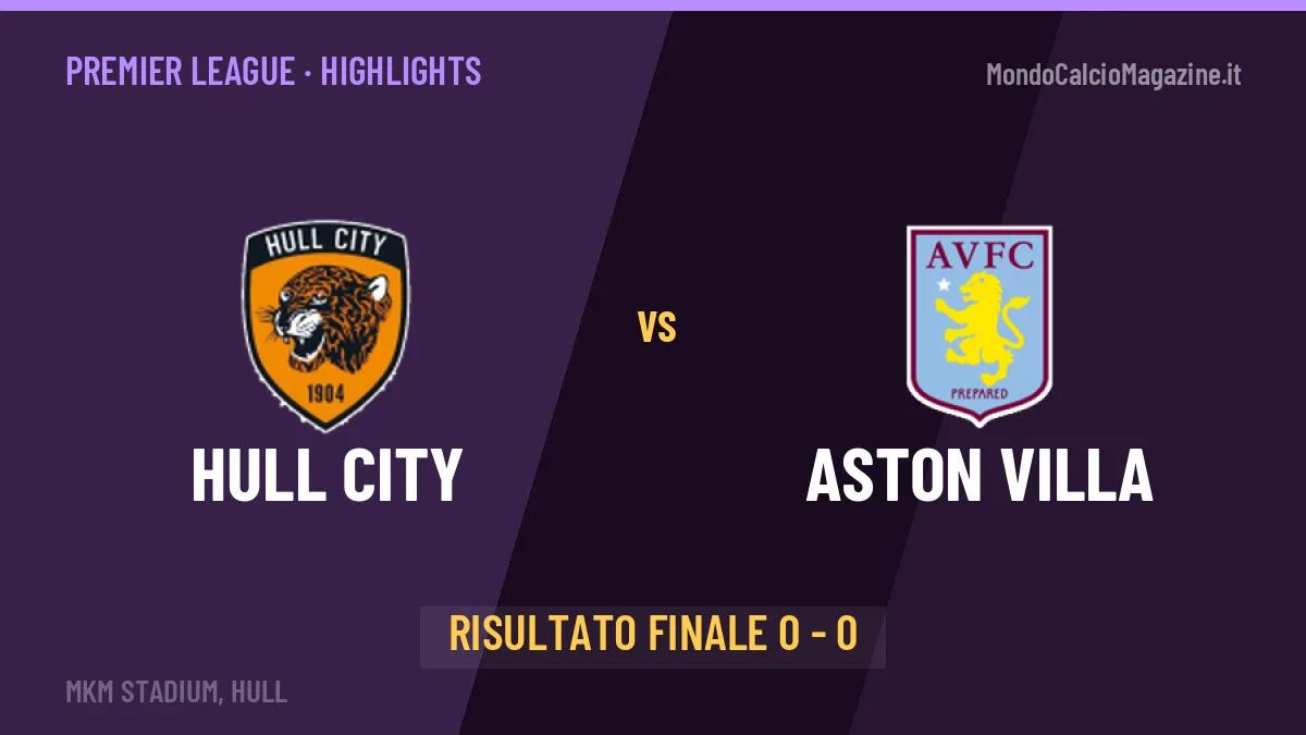 Hull City-Aston Villa 0-0: video gol, azioni salienti e statistiche