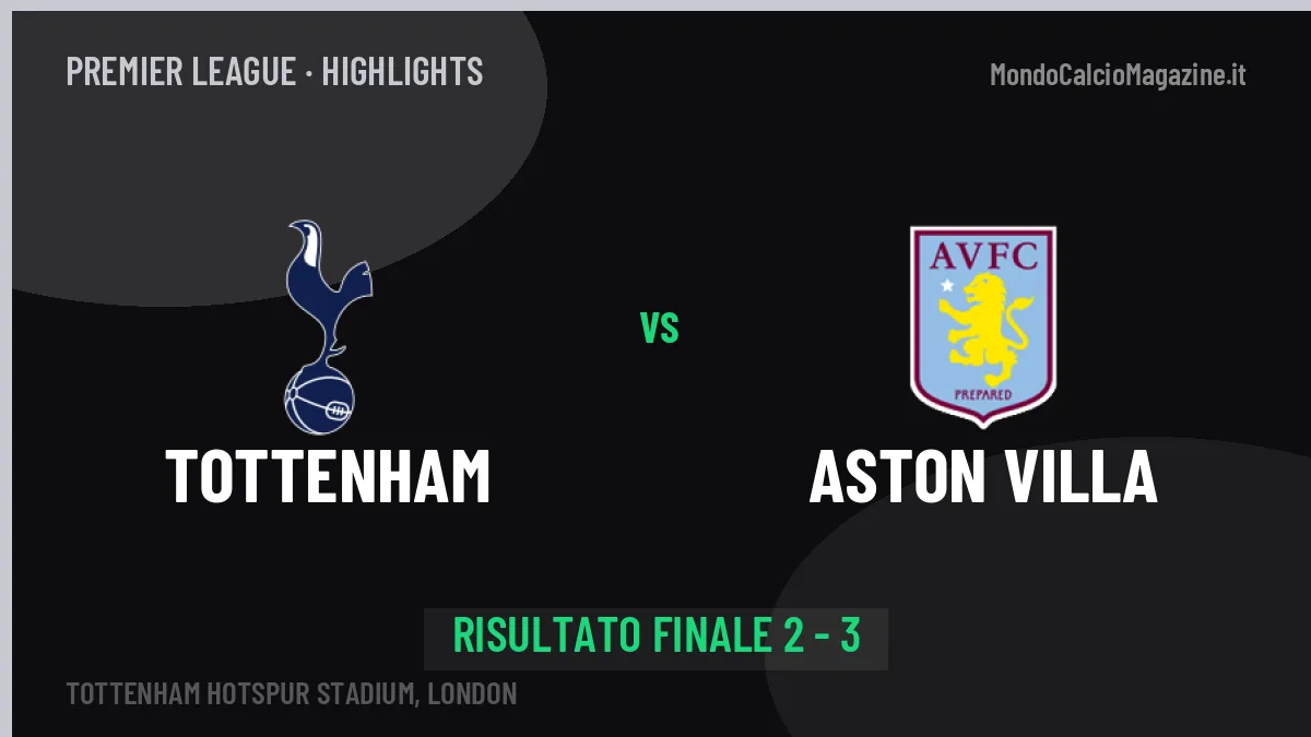 Tottenham-Aston Villa 2-3: video gol, azioni salienti e statistiche