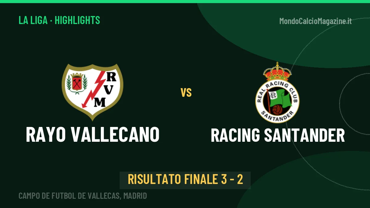 Rayo Vallecano-Racing Santander 3-2, gli highlights: tutti i gol in video