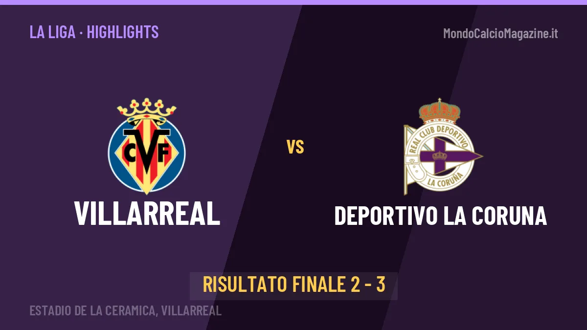 Villarreal-Deportivo La Coruna: il video degli highlights e il tabellino (2-3)