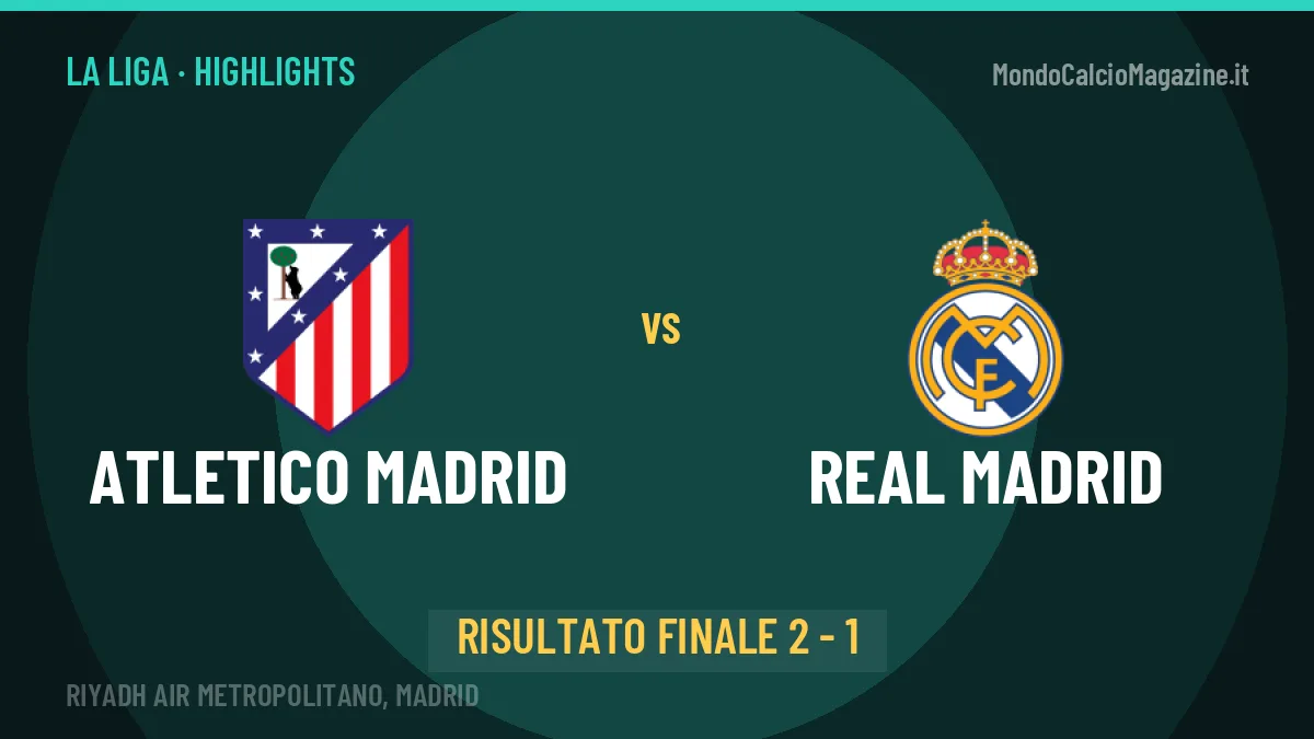 Atletico Madrid-Real Madrid 2-1, gli highlights: tutti i gol in video
