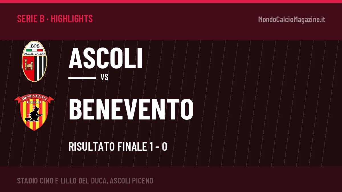 Gol e highlights di Ascoli-Benevento 1-0: guarda la sintesi
