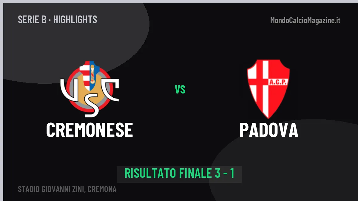 Cremonese-Padova 3-1: video gol, azioni salienti e statistiche