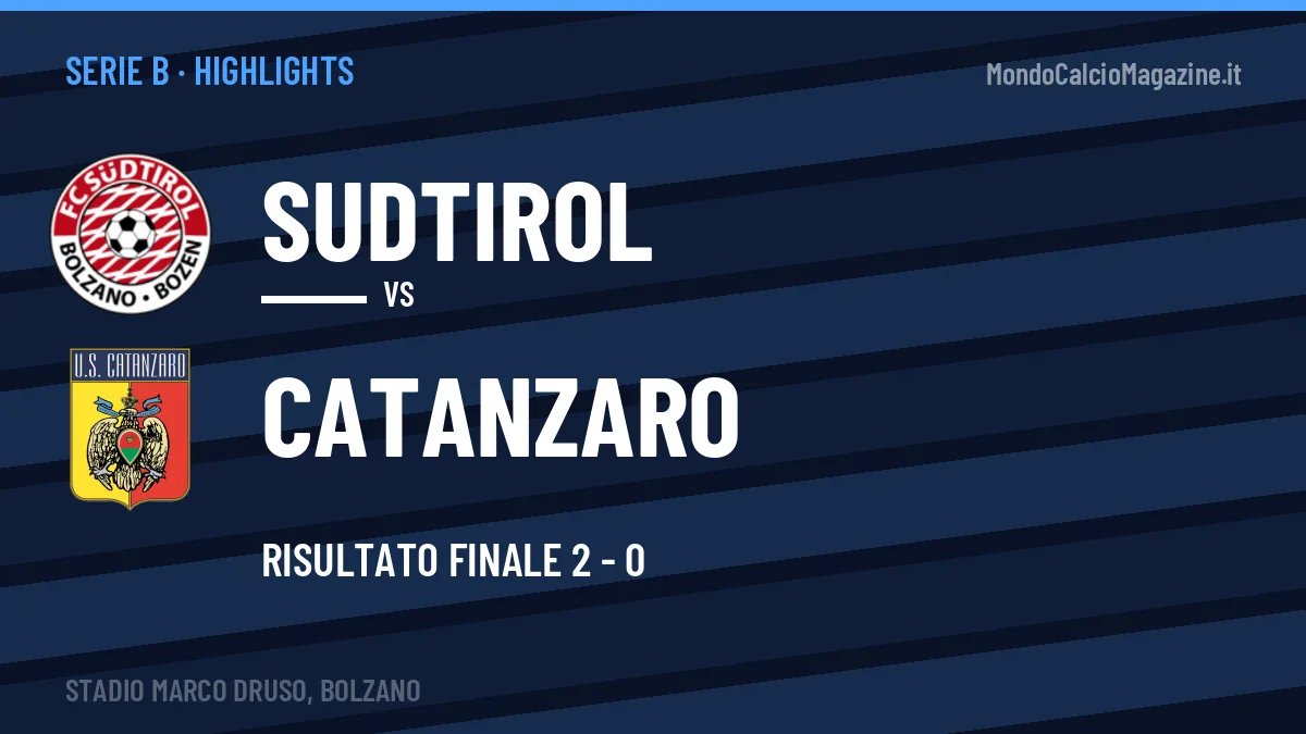 Highlights Sudtirol-Catanzaro: gol e sintesi della partita (2-0)