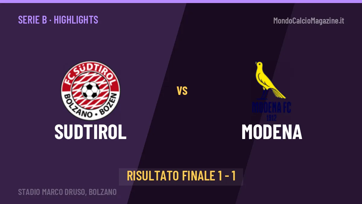 Sudtirol-Modena 1-1: highlights, video, azioni e gol del match