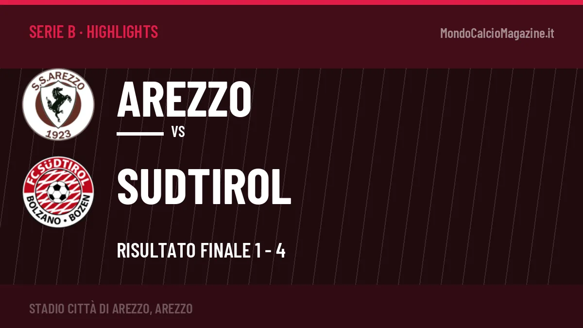 Highlights Arezzo-Sudtirol: gol e sintesi della partita (1-4)