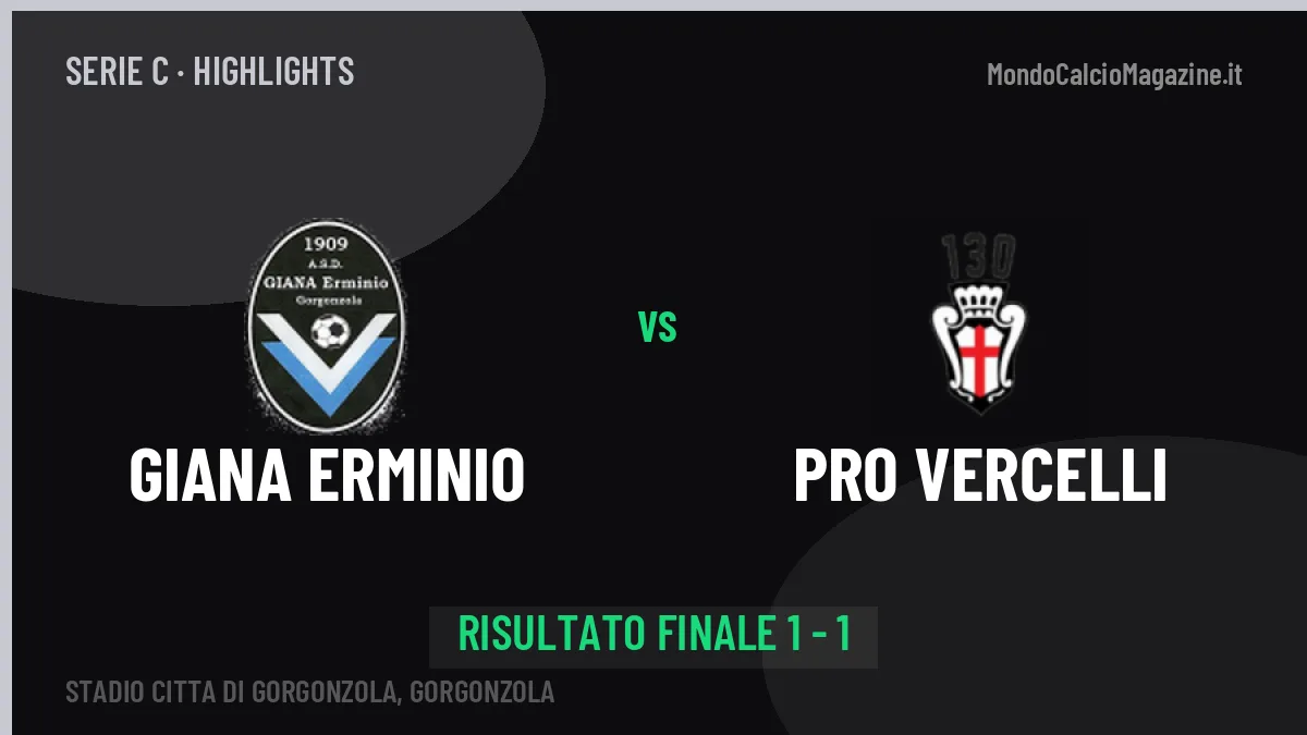 Giana Erminio-PRO Vercelli 1-1: video gol, azioni salienti e statistiche