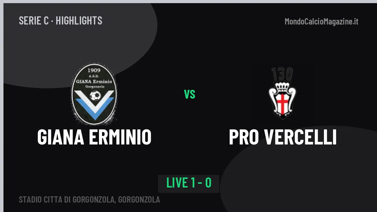Giana Erminio-PRO Vercelli: video gol, azioni salienti e statistiche