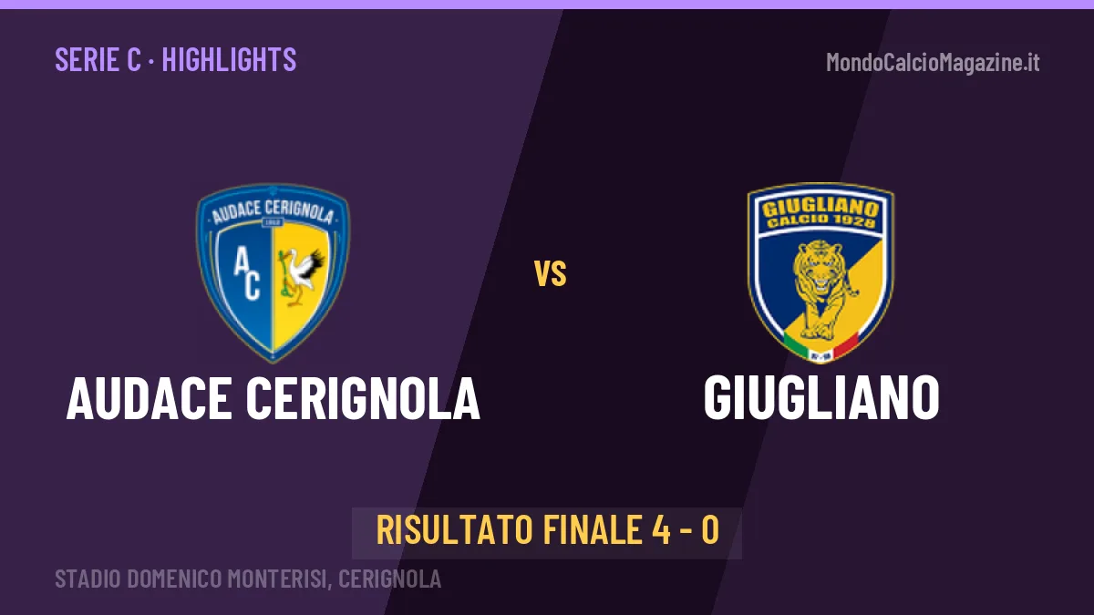 Audace Cerignola-Giugliano 4-0, gli highlights: tutti i gol in video