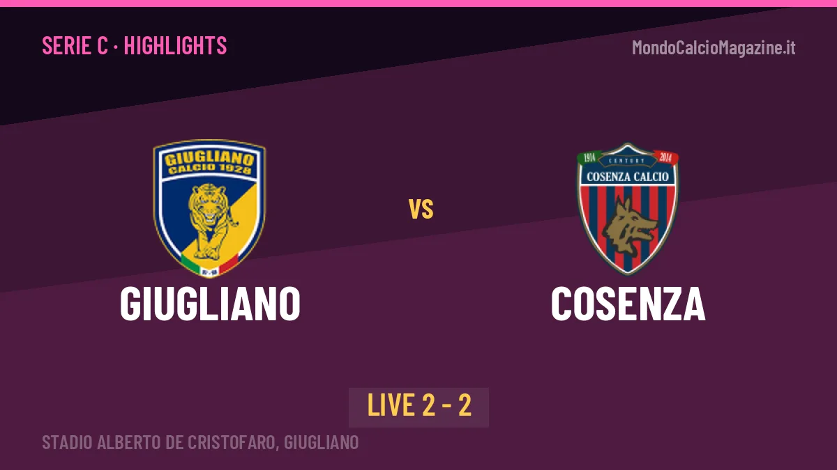 Giugliano-Cosenza highlights: video, marcatori e statistiche