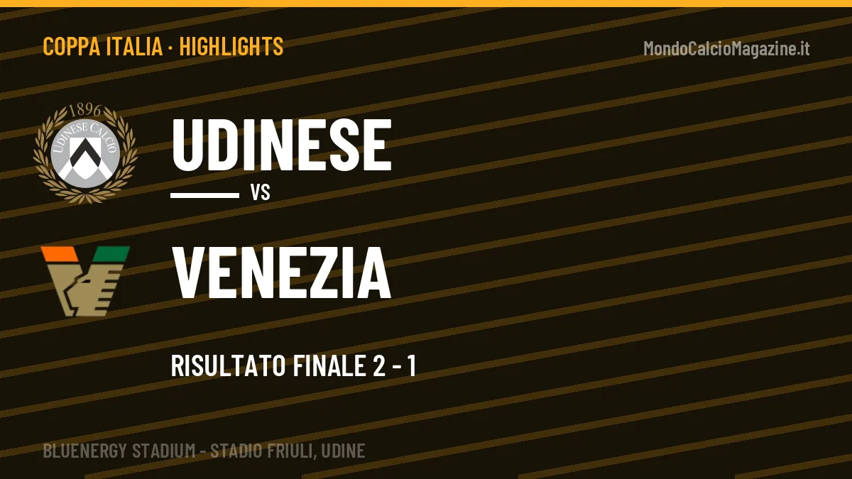 Video Udinese-Venezia: highlights e gol della partita di Coppa Italia