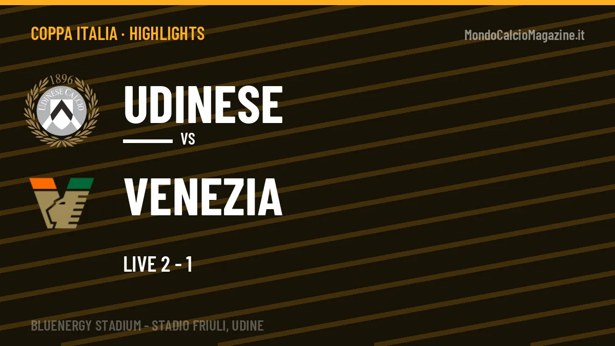 Video Udinese-Venezia: highlights e gol della partita di Coppa Italia