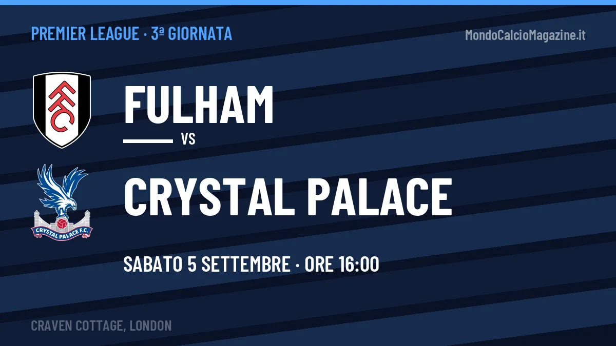 Fulham-Crystal Palace (sab 05/09 ore 16:00): probabili formazioni, statistiche e quote