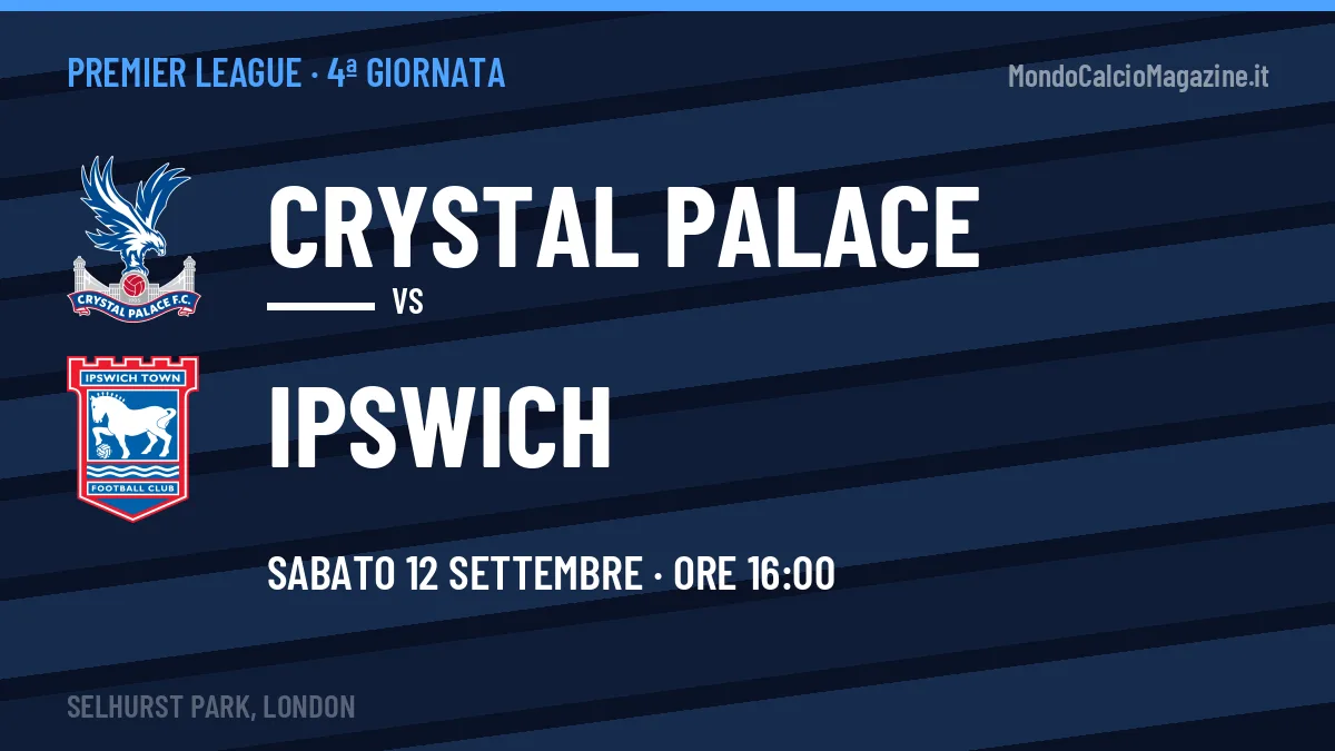 Crystal Palace-Ipswich (sab 12/09 ore 16:00): probabili formazioni, statistiche e quote