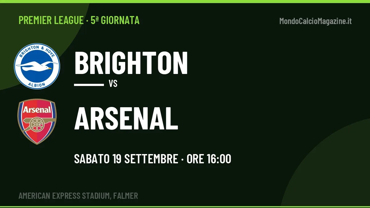 Brighton-Arsenal in TV: a che ora si gioca, dove vederla e probabili formazioni
