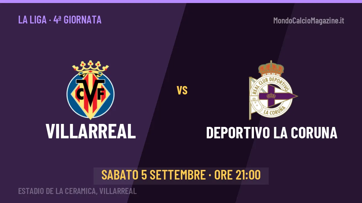 Villarreal-Deportivo La Coruna (sab 05/09 ore 21:00): probabili formazioni, statistiche e quote
