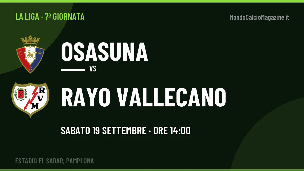 Osasuna-Rayo Vallecano in TV: a che ora si gioca, dove vederla e probabili formazioni