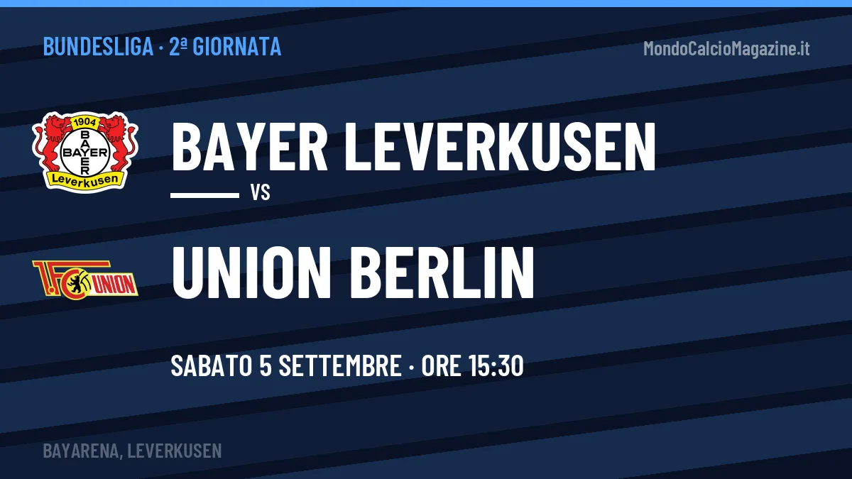 Bayer Leverkusen-Union Berlin (sab 05/09 ore 15:30): probabili formazioni, statistiche e quote