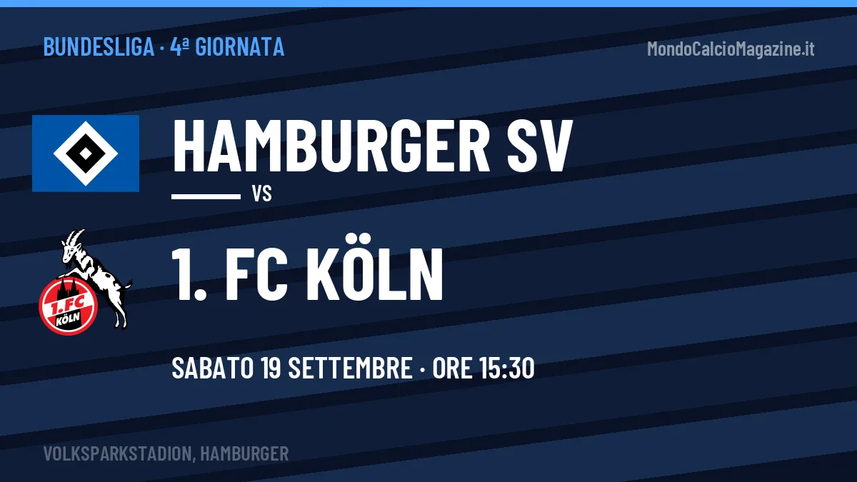 Hamburger SV-1. FC Köln, Bundesliga: probabili formazioni, quote e dove vedere la partita in TV e streaming