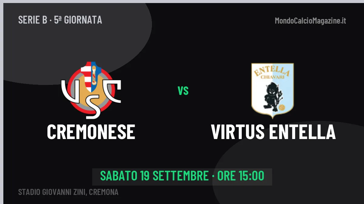 Cremonese Virtus Entella in streaming: dove vedere la partita, orario e probabili formazioni