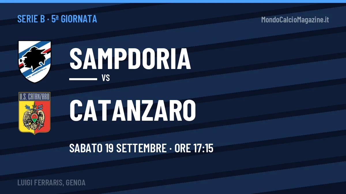 Sampdoria-Catanzaro, Serie B: probabili formazioni, quote e dove vedere la partita in TV e streaming