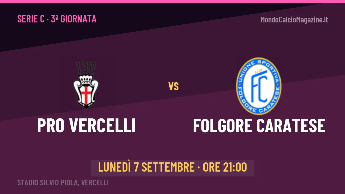 PRO Vercelli-Folgore Caratese Serie C 3ª giornata: orario, TV, streaming e probabili formazioni