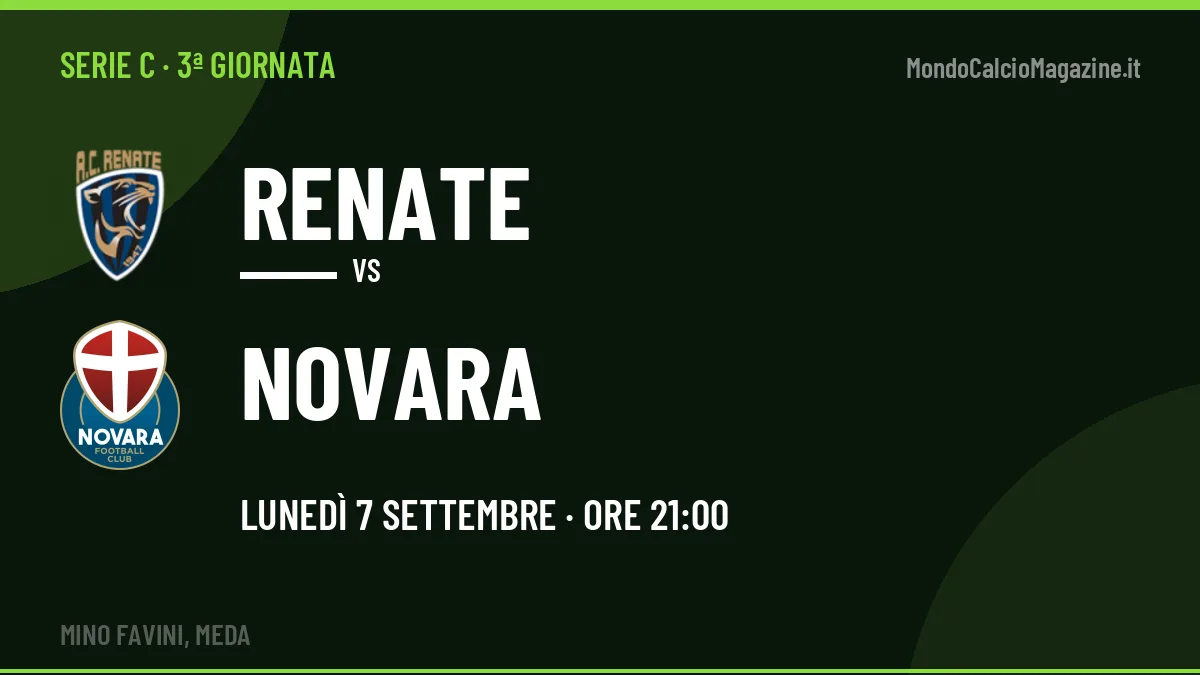 Renate-Novara Serie C 3ª giornata: orario, TV, streaming e probabili formazioni