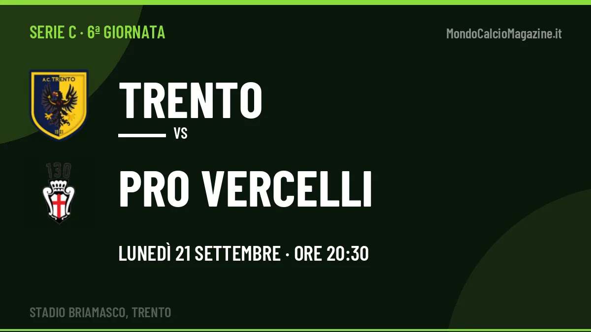 Trento-PRO Vercelli, Serie C: probabili formazioni, quote e dove vedere la partita in TV e streaming