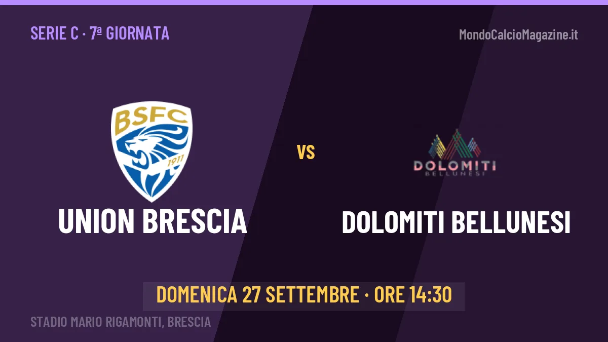 Union Brescia-Dolomiti Bellunesi Serie C 7ª giornata: orario, TV, streaming e probabili formazioni