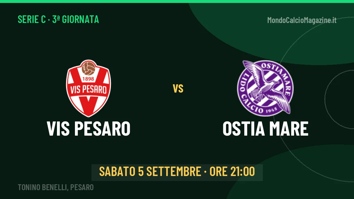 Vis Pesaro-Ostia Mare (sab 05/09 ore 21:00): probabili formazioni, statistiche e quote
