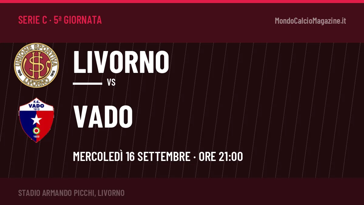 Livorno-Vado Serie C 5ª giornata: orario, TV, streaming e probabili formazioni