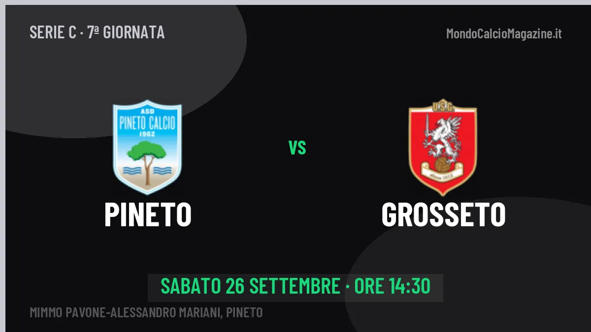 Pineto-Grosseto (sab 26/09 ore 14:30): probabili formazioni, statistiche e quote