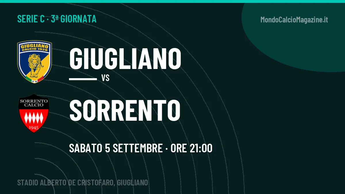 Giugliano-Sorrento Serie C 3ª giornata: orario, TV, streaming e probabili formazioni