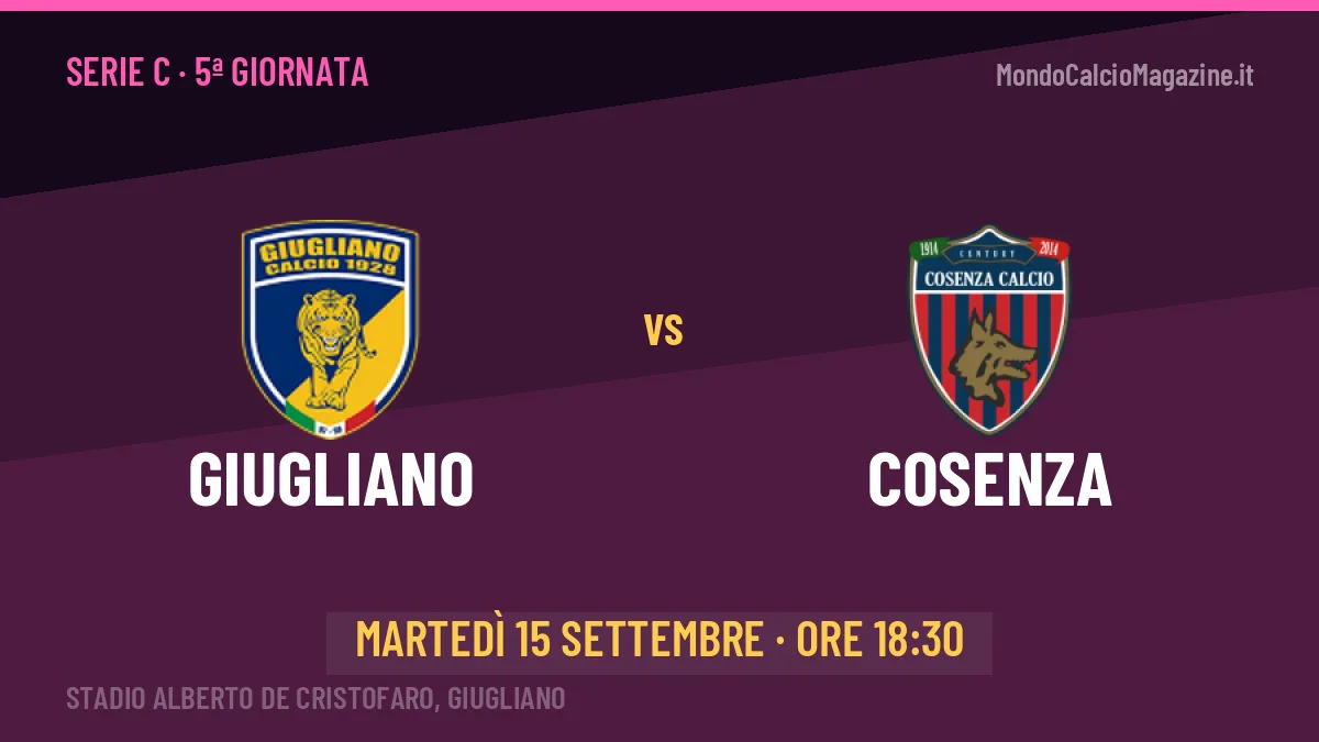 Giugliano-Cosenza (mar 15/09 ore 18:30): probabili formazioni, statistiche e quote