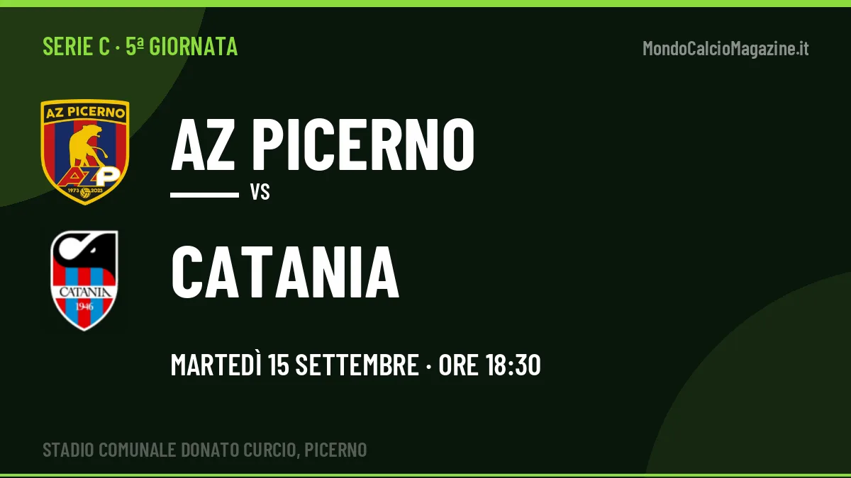 AZ Picerno-Catania (mar 15/09 ore 18:30): probabili formazioni, statistiche e quote