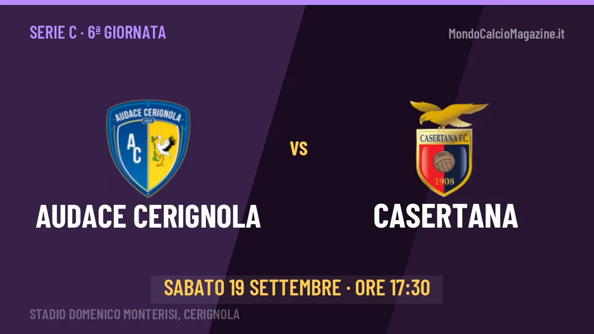 Audace Cerignola-Casertana in TV: a che ora si gioca, dove vederla e probabili formazioni