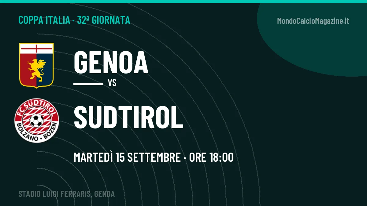 Genoa-Sudtirol (mar 15/09 ore 18:00): probabili formazioni, statistiche e quote