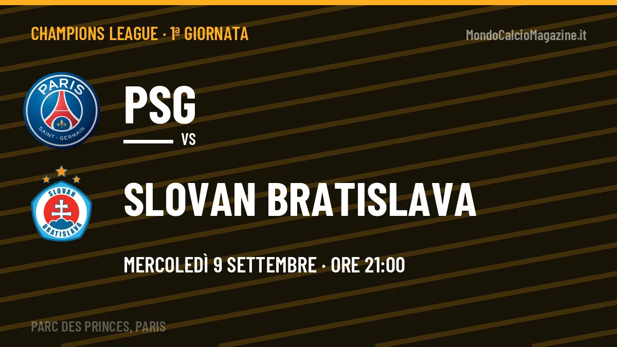 PSG-Slovan Bratislava in TV: a che ora si gioca, dove vederla e probabili formazioni