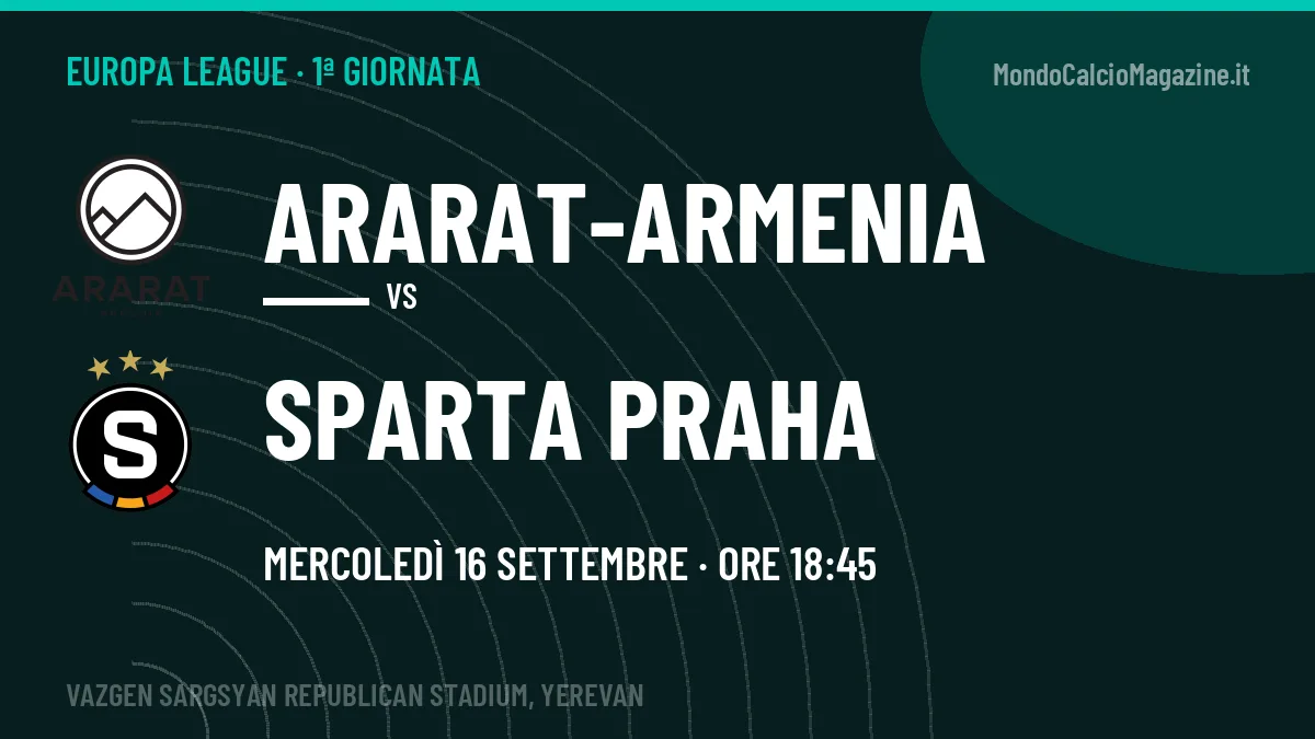 Pronostico Ararat-Armenia Sparta Praha: quote, precedenti e come arrivano le due squadre