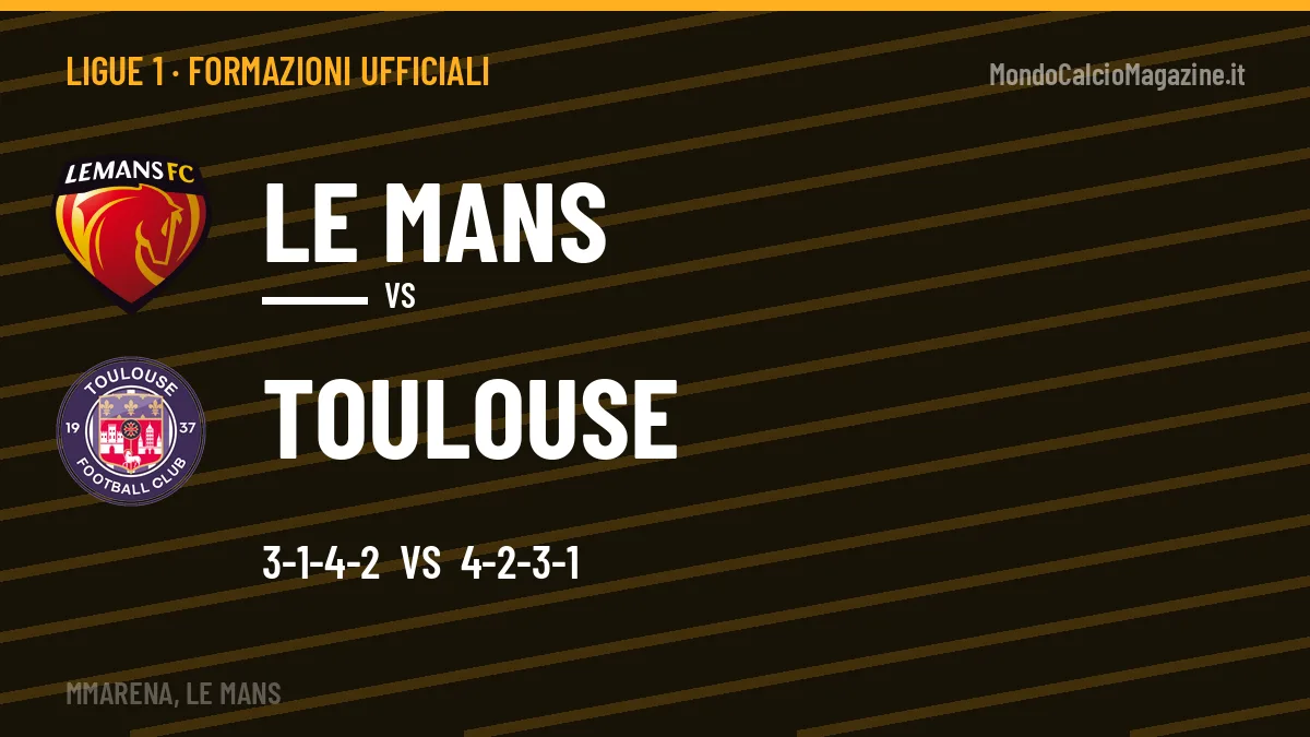 Le formazioni ufficiali di Le Mans-Toulouse: 3-1-4-2 contro 4-2-3-1