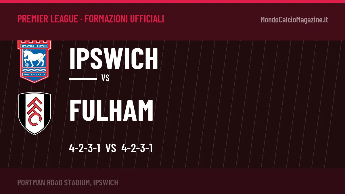 Le formazioni ufficiali di Ipswich-Fulham: Arbeloa risponde col 4-2-3-1
