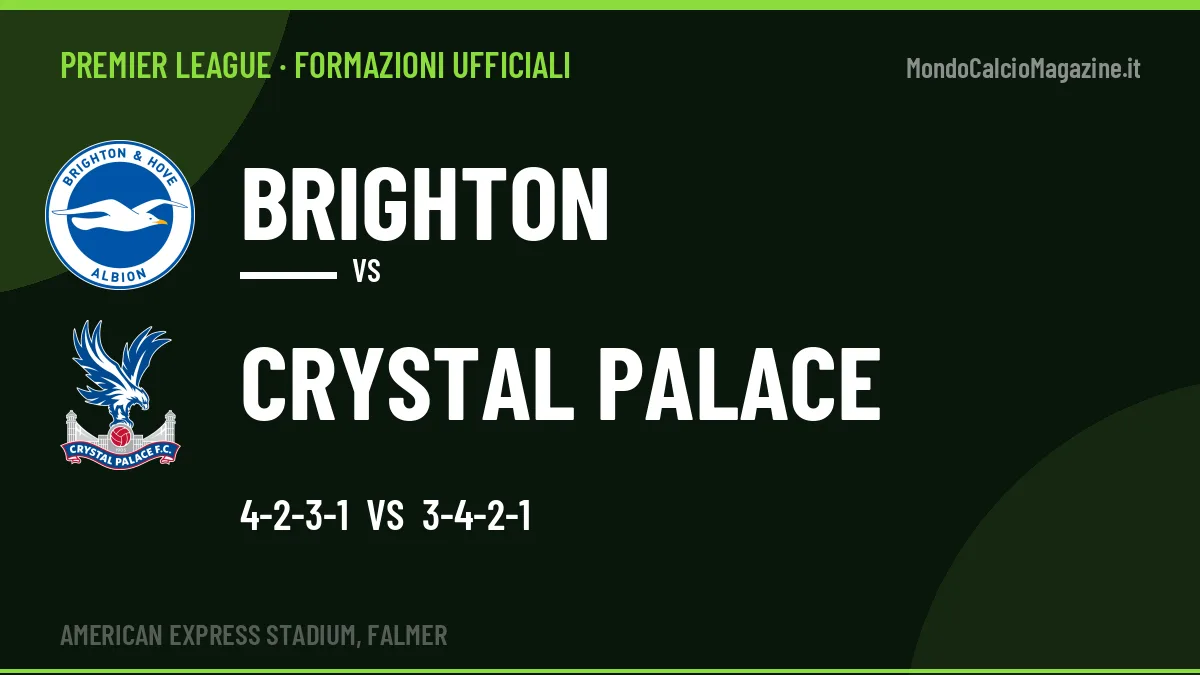 Le formazioni ufficiali di Brighton-Crystal Palace: 4-2-3-1 contro 3-4-2-1